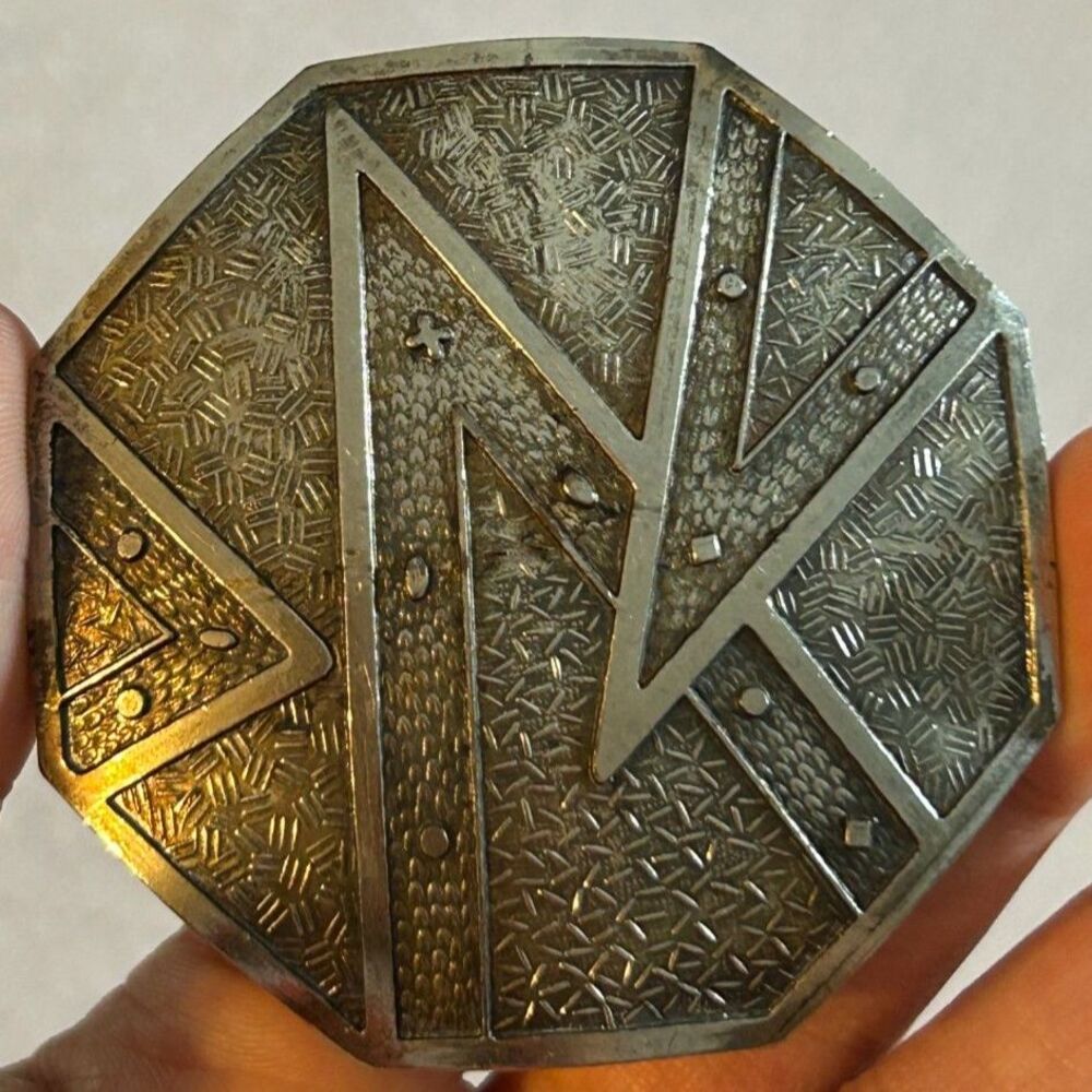 Art Deco Vintage Metal Scarf Clip Belt Slide Octagon